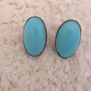 Vintage Blue Stone Screw on Earrings